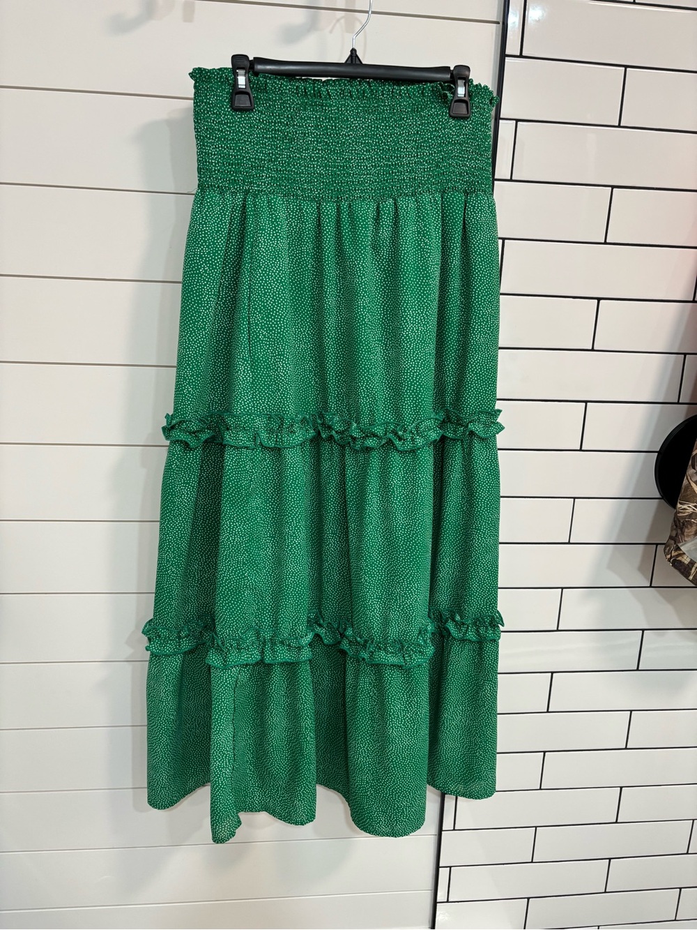 Women’s Green Smocked Tiered Maxi Skirt